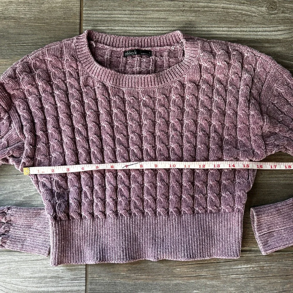 Cropped Cable Knit Sweater Dusty‎ Rose Pink Chenille Cozy Womens Small